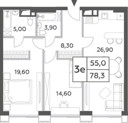 Планировка трехкомнатной(квартира) площадью 80.3 квадратных метров в ЖК “ЖК Will Towers (Вилл Тауэрс)”