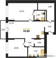 Планировка двухкомнатной(квартира) площадью 76.8 квадратных метров в “ЖК Первый квартал”