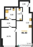 Планировка однокомнатной(квартира) площадью 46.3 квадратных метров в “ЖК А22”