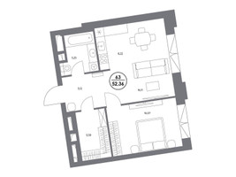 Планировка однокомнатной(квартира) площадью 52.4 квадратных метров в “ЖК Клубный дом КОСМО 4/22”