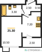 Планировка студии(квартира) площадью 25.3 квадратных метров в “ЖК Первый Лермонтовский”
