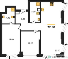 Планировка двухкомнатной(квартира) площадью 72.5 квадратных метров в “ЖК Айс Тауэрс”