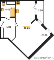 Планировка студии(квартира) площадью 38.63 квадратных метров в “ЖК Светлый мир БиоПолис”