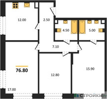 Планировка трехкомнатной(квартира) площадью 76.8 квадратных метров в “ЖК Shagal (Шагал)”