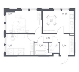 Планировка двухкомнатной(квартира) площадью 54.06 квадратных метров в ЖК “ЖК Космический Квартал”