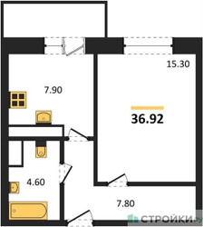 Планировка однокомнатной(квартира) площадью 40 квадратных метров в ЖК “ЖК Высокий берег (Ногинск)”
