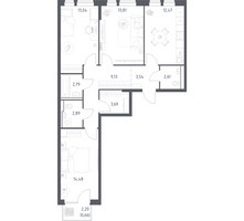 Планировка трехкомнатной(квартира) площадью 79.11 квадратных метров в “ЖК Квартал Авиаторов”