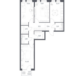 Планировка трехкомнатной(квартира) площадью 79.11 квадратных метров в ЖК “ЖК Квартал Авиаторов”