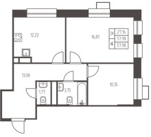Планировка двухкомнатной(квартира) площадью 58 квадратных метров в “ЖК Новая Ивантеевка”
