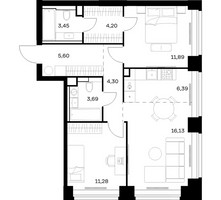 Планировка двухкомнатной(квартира) площадью 66.93 квадратных метров в “ЖК НОВА”