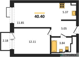 Планировка однокомнатной(квартира) площадью 40.4 квадратных метров в “ЖК Квартал Герцена”