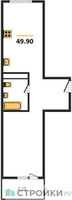 Планировка однокомнатной(квартира) площадью 49.9 квадратных метров в “ЖК Одинбург”