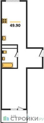 Планировка однокомнатной(квартира) площадью 49.9 квадратных метров в ЖК “ЖК Одинбург”