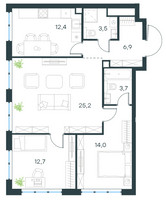 Планировка трехкомнатной(квартира) площадью 78.4 квадратных метров в “ЖК Level Мичуринский”