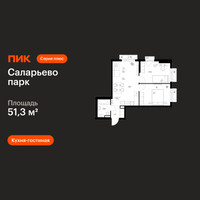 Планировка двухкомнатной(квартира) площадью 51.3 квадратных метров в “ЖК Саларьево парк”