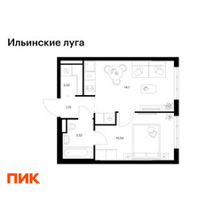 Планировка однокомнатной(квартира) площадью 32.33 квадратных метров в ЖК “ЖК Ильинские луга”