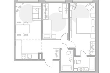 Планировка двухкомнатной(квартира) площадью 65.9 квадратных метров в ЖК “ЖК Мневники от Гранель”