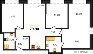 Планировка трехкомнатной(квартира) площадью 79.9 квадратных метров в “Акценты”