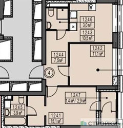 Планировка двухкомнатной(квартира) площадью 52.5 квадратных метров в ЖК “ЖК Sky Garden (Скай Гарден)”