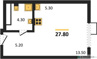 Планировка студии(квартира) площадью 27.8 квадратных метров в “ЖК Ново-Молоково”