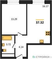 Планировка однокомнатной(квартира) площадью 37.2 квадратных метров в “ЖК Clementine (Клементин)”