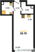 Планировка студии(квартира) площадью 28.7 квадратных метров в “ЖК А22”