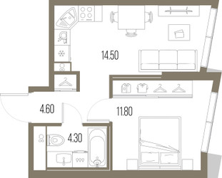 Планировка однокомнатной(квартира) площадью 35.2 квадратных метров в ЖК “ЖК Северный порт. Береговые кварталы”
