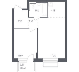 Планировка однокомнатной(квартира) площадью 41.93 квадратных метров в ЖК “ЖК Рублевский Квартал”