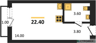 Планировка студии(квартира) площадью 22.4 квадратных метров в “ЖК Первый квартал”