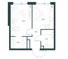 Планировка однокомнатной(квартира) площадью 33.7 квадратных метров в ЖК “ЖК Level Мичуринский”