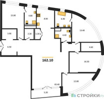 Планировка 4+ комнатной(квартира) площадью 162.1 квадратных метров в “ЖК Остров”