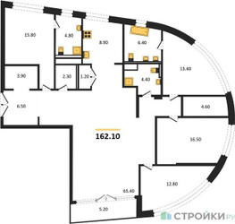 Планировка 4+ комнатной(квартира) площадью 162.1 квадратных метров в ЖК “ЖК Остров”