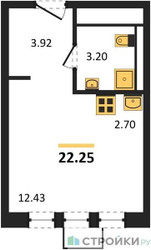 Планировка студии(квартира) площадью 22.25 квадратных метров в ЖК “ЖК Квартал Ивакино”
