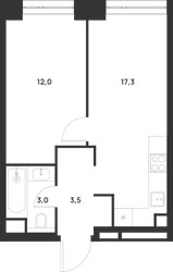 Планировка однокомнатной(квартира) площадью 35.8 квадратных метров в ЖК “ЖК Войс”