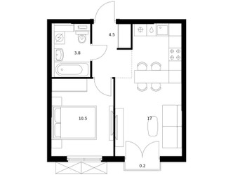 Планировка однокомнатной(квартира) площадью 36 квадратных метров в ЖК “ЖК Яуза Парк (Мытищи)”