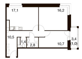 Планировка двухкомнатной(квартира) площадью 59.7 квадратных метров в “ЖК Идеал”