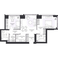 Планировка трехкомнатной(квартира) площадью 65.1 квадратных метров в “ЖК Hide (Хайд)”