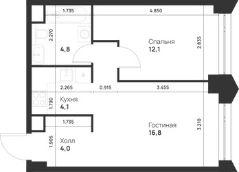 Планировка однокомнатной(квартира) площадью 41.8 квадратных метров в ЖК “ЖК Войс”