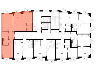 Планировка трехкомнатной(квартира) площадью 74.6 квадратных метров в ЖК “ЖК Онежский вал”