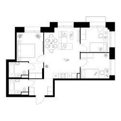 Планировка трехкомнатной(квартира) площадью 65.6 квадратных метров в ЖК “ЖК Онежский вал”