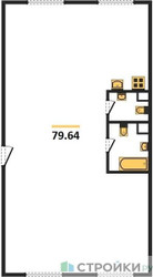 Планировка трехкомнатной(квартира) площадью 79.64 квадратных метров в ЖК “ЖК Дом Достижение”
