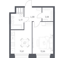 Планировка однокомнатной(апартаменты) площадью 37.69 квадратных метров в “ЖК Апарт-отель Тропарево парк”