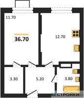 Планировка однокомнатной(квартира) площадью 36.7 квадратных метров в “ЖК Видный берег 2”