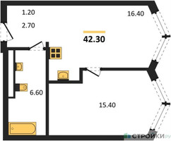 Планировка однокомнатной(квартира) площадью 42.3 квадратных метров в “Акценты”