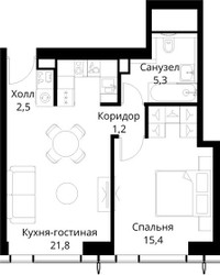 Планировка однокомнатной(квартира) площадью 46.2 квадратных метров в ЖК “ЖК Сити Бэй”
