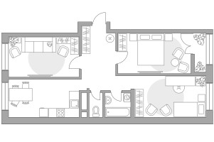 Планировка трехкомнатной(квартира) площадью 69.6 квадратных метров в “ЖК Пехра”