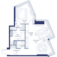 Планировка однокомнатной(квартира) площадью 58.7 квадратных метров в “ЖК ХАЙДАУТ”
