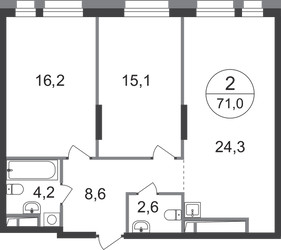 Планировка двухкомнатной(квартира) площадью 71 квадратных метров в ЖК “ЖК Первый Московский”