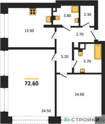 Планировка двухкомнатной(квартира) площадью 72.6 квадратных метров в ЖК “ЖК AFI Park Воронцовский (Афи Парк)”