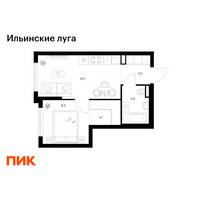 Планировка однокомнатной(квартира) площадью 32.6 квадратных метров в “ЖК Ильинские луга”
